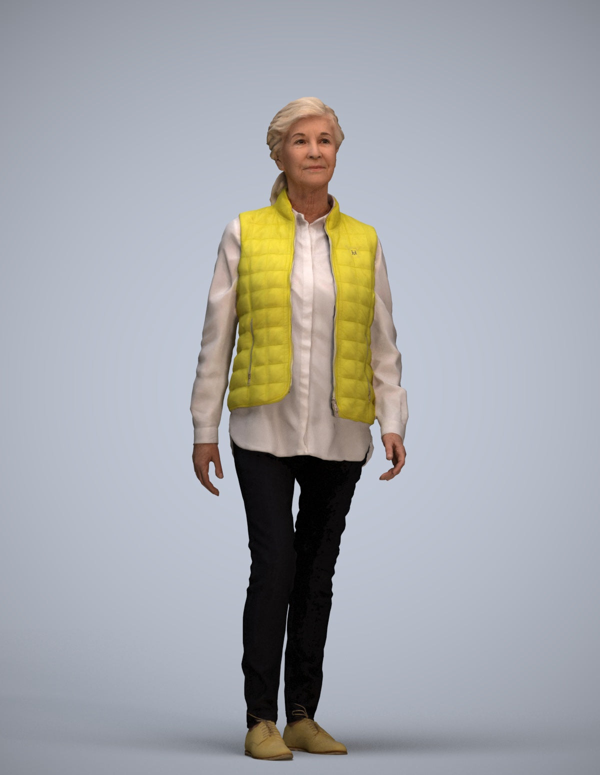 realistic 3D senior woman casual walking, scanned archviz people for Blender and 3ds Max