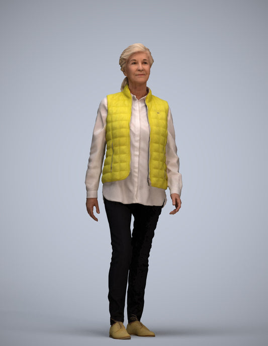 realistic 3D senior woman casual walking, scanned archviz people for Blender and 3ds Max