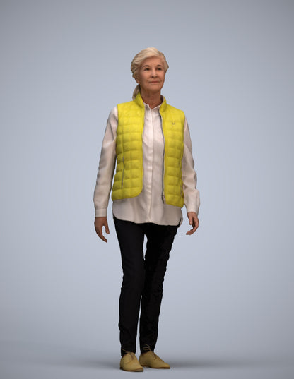 realistic 3D senior woman casual walking, scanned archviz people for Blender and 3ds Max