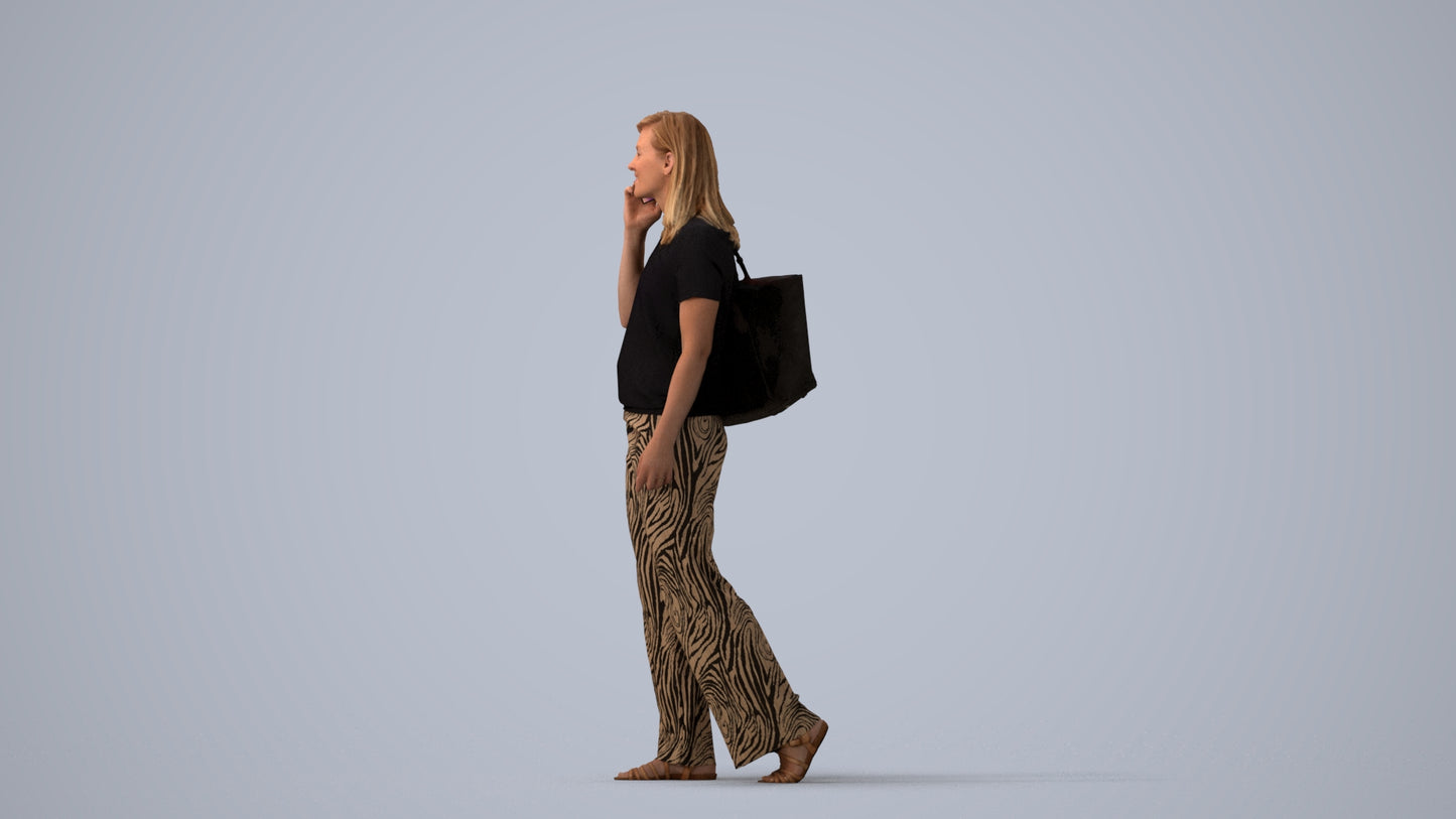 realistic 3D people woman casual walking, render-ready for V-Ray and Corona, FBX OBJ, three-quarter view render