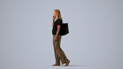 realistic 3D people woman casual walking, render-ready for V-Ray and Corona, FBX OBJ, three-quarter view render