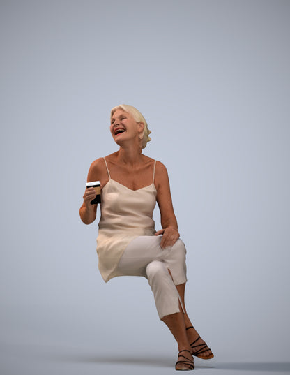 realistic 3D senior woman casual sitting, scanned archviz people for Blender and 3ds Max