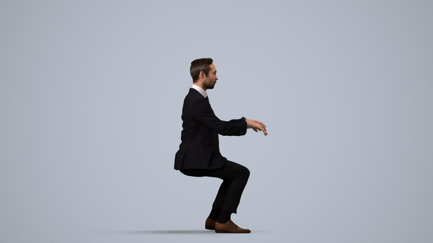 realistic 3D man formal business, scanned archviz people for Blender and 3ds Max, side view render