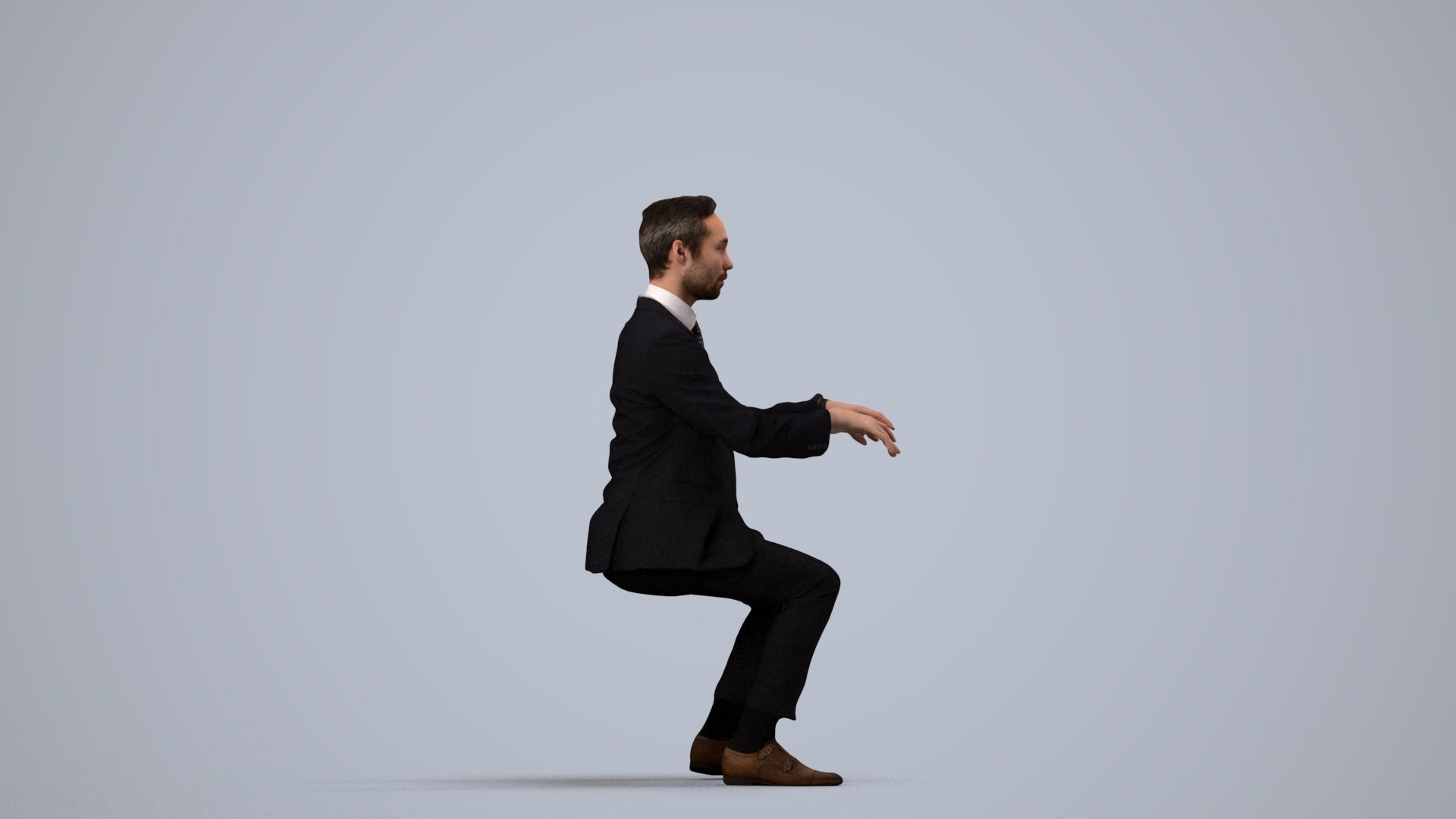 realistic 3D man formal business, scanned archviz people for Blender and 3ds Max, side view render