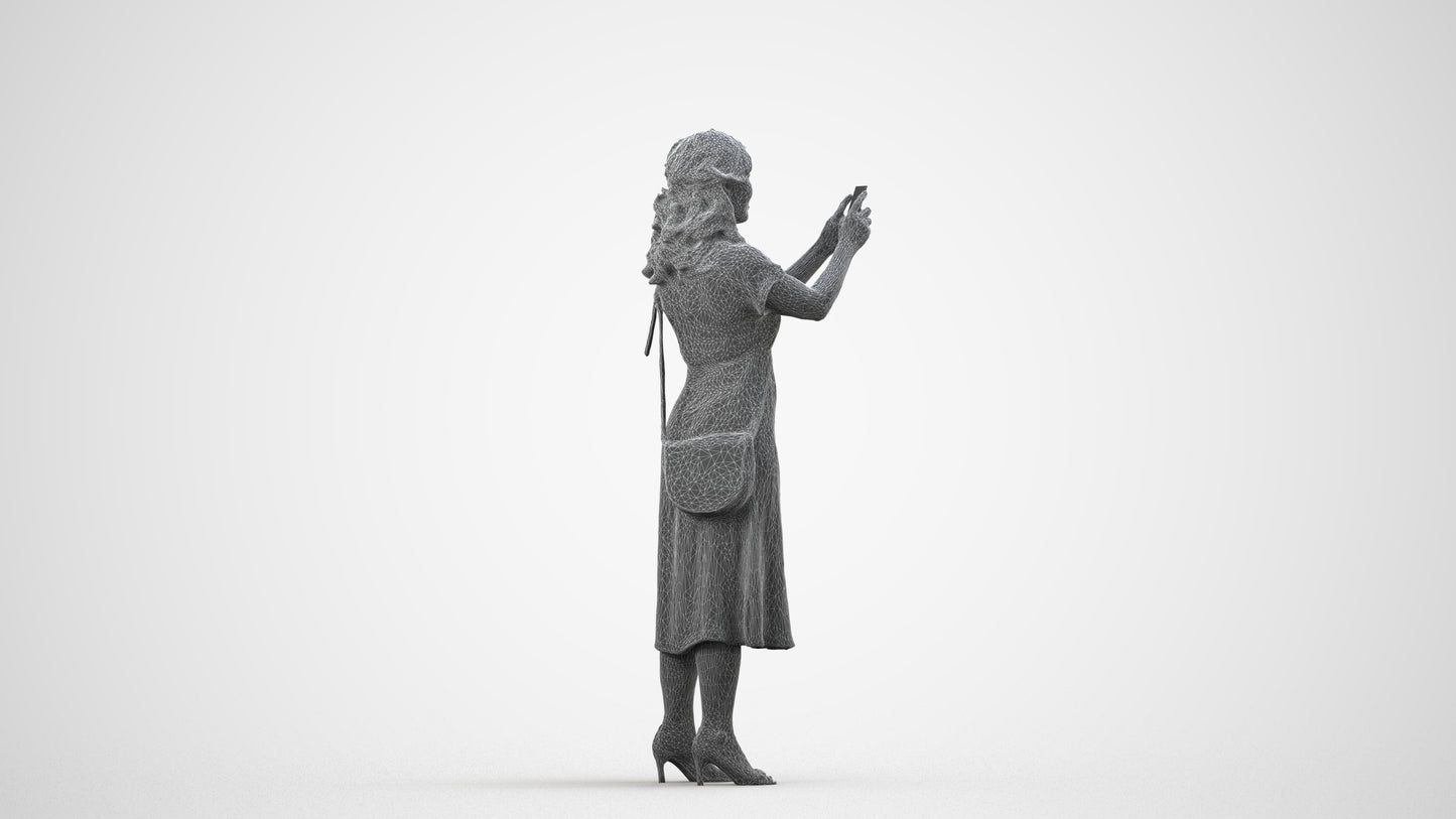 photogrammetry 3D woman casual standing, realistic human model archviz FBX, wireframe side view