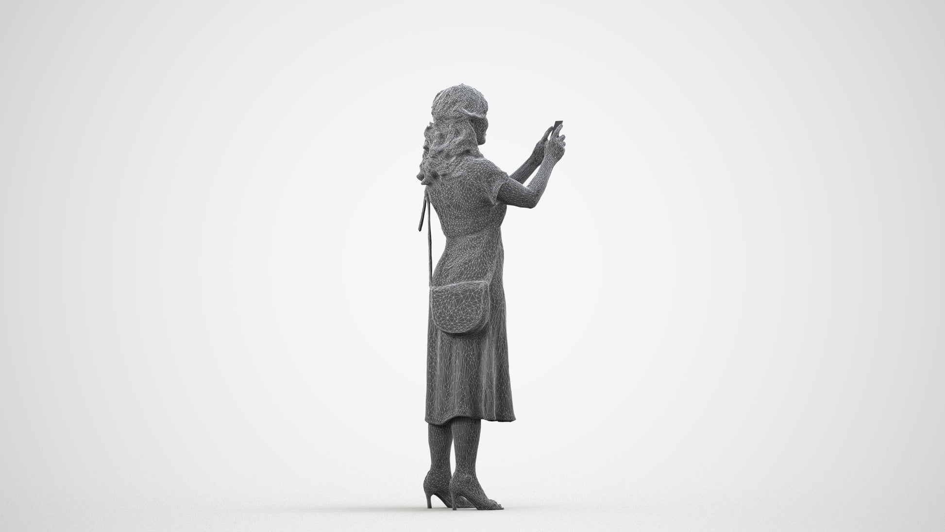 photogrammetry 3D woman casual standing, realistic human model archviz FBX, wireframe side view