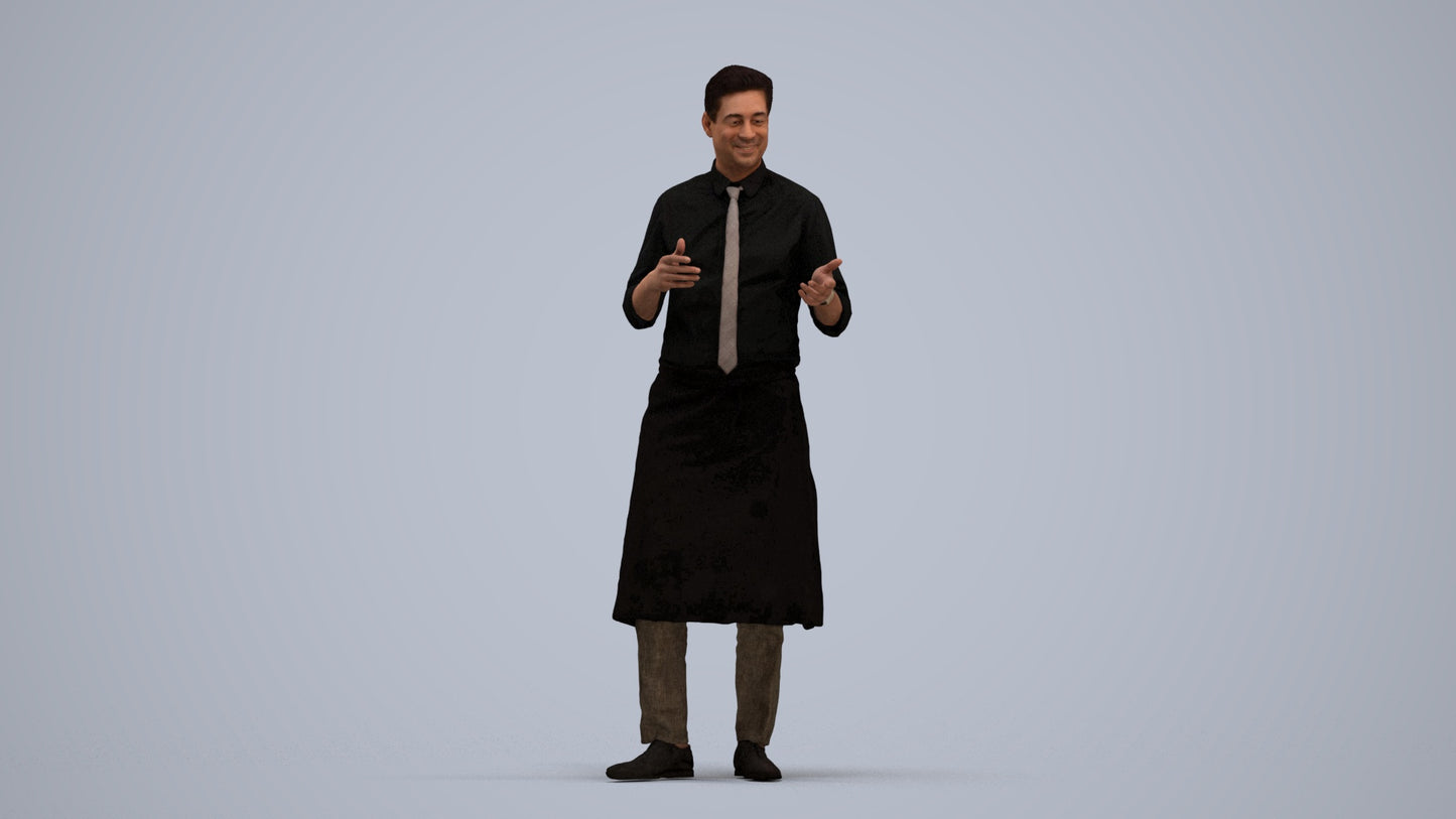3D people model man hospitality, scanned human for 3ds Max rendering, standing pose render
