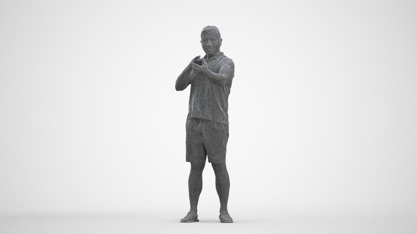 3D human model man casual standing, photogrammetry scanned person for archviz, three-quarter front view render