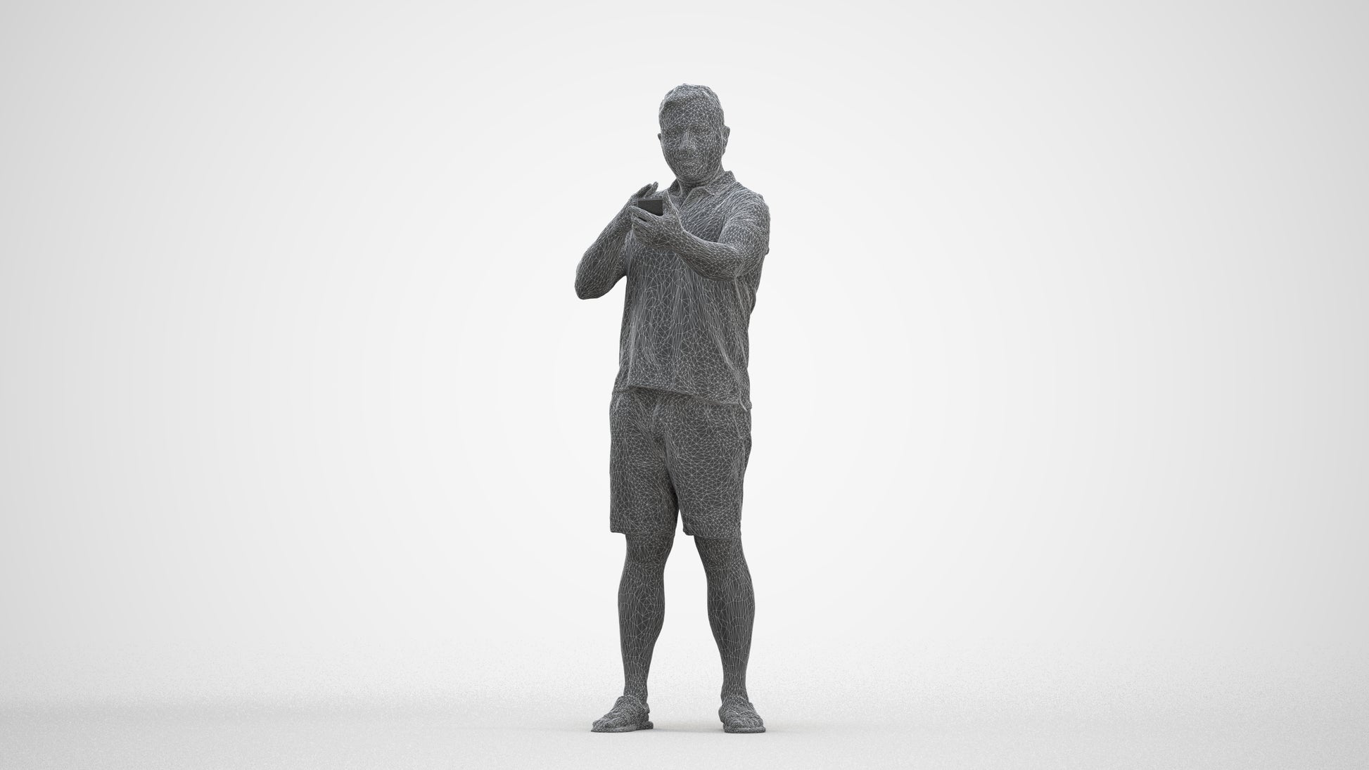 3D human model man casual standing, photogrammetry scanned person for archviz, three-quarter front view render