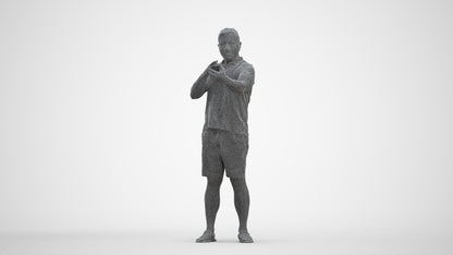 3D human model man casual standing, photogrammetry scanned person for archviz, three-quarter front view render