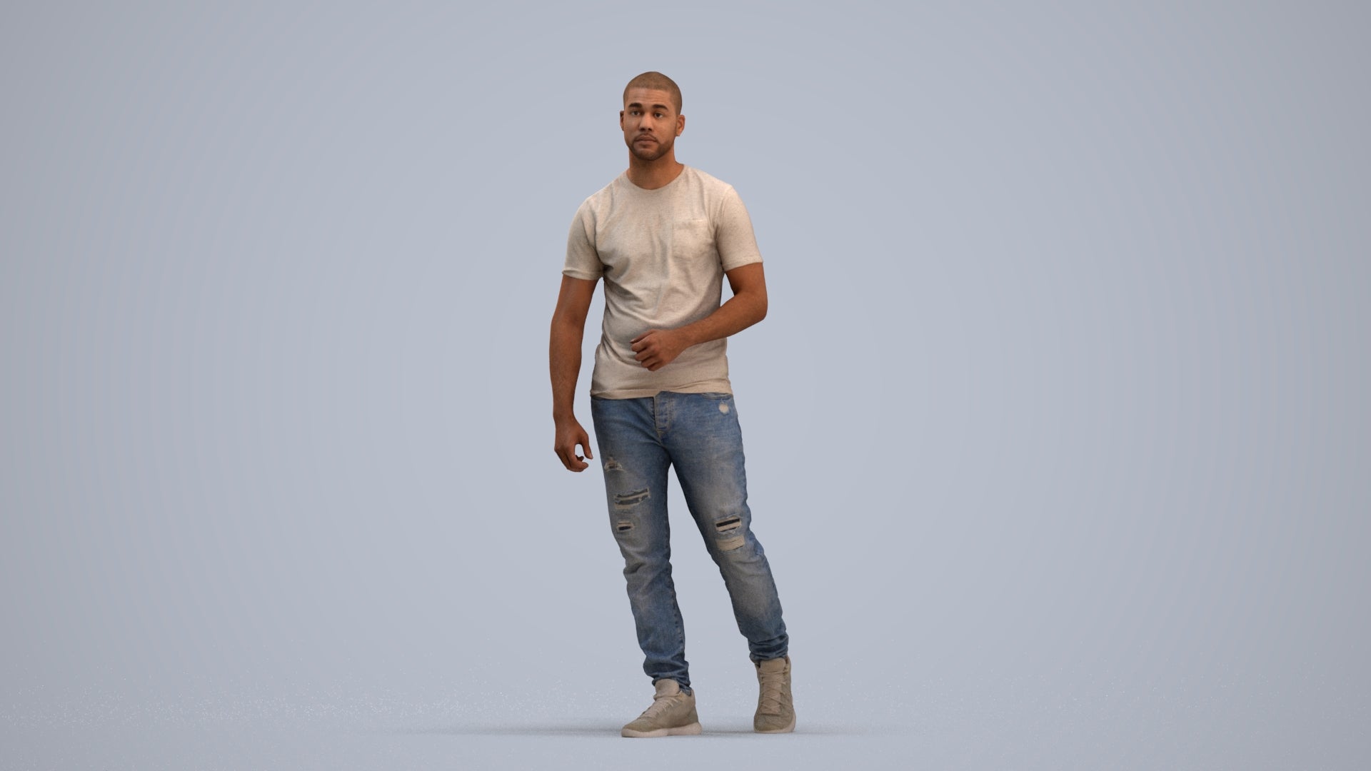 scanned 3D man casual walking, photogrammetry people for Enscape and V-Ray, standing pose render
