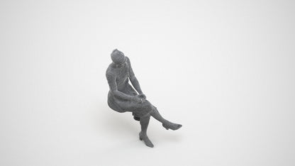 realistic 3D people woman business sitting, render-ready for V-Ray and Corona, FBX OBJ, wireframe three-quarter view