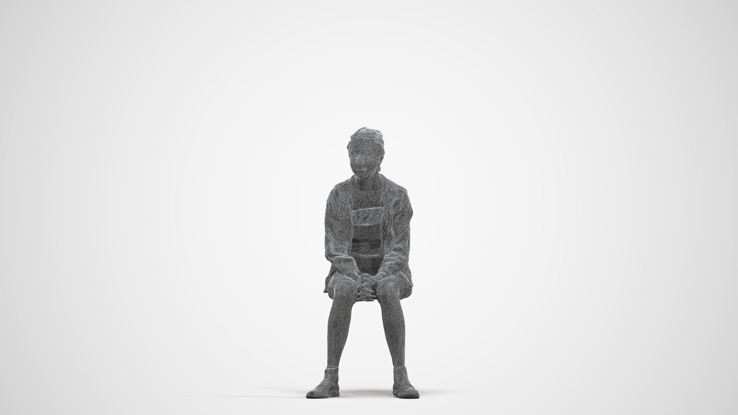 realistic 3D people woman casual sitting, render-ready for V-Ray and Corona, FBX OBJ, three-quarter front view render