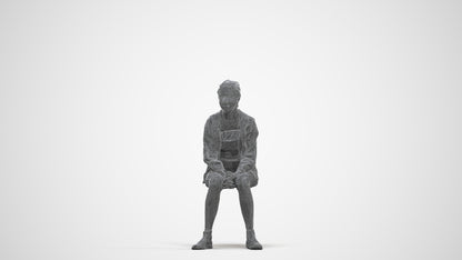 realistic 3D people woman casual sitting, render-ready for V-Ray and Corona, FBX OBJ, three-quarter front view render