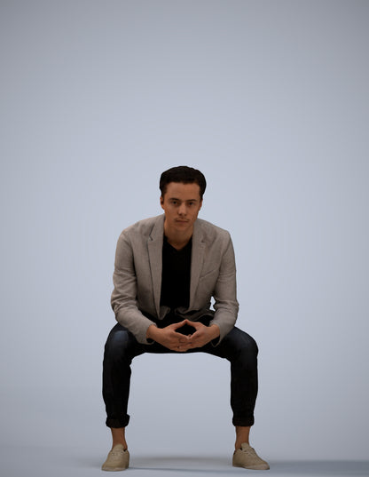 photogrammetry 3D man business sitting, realistic human model archviz FBX