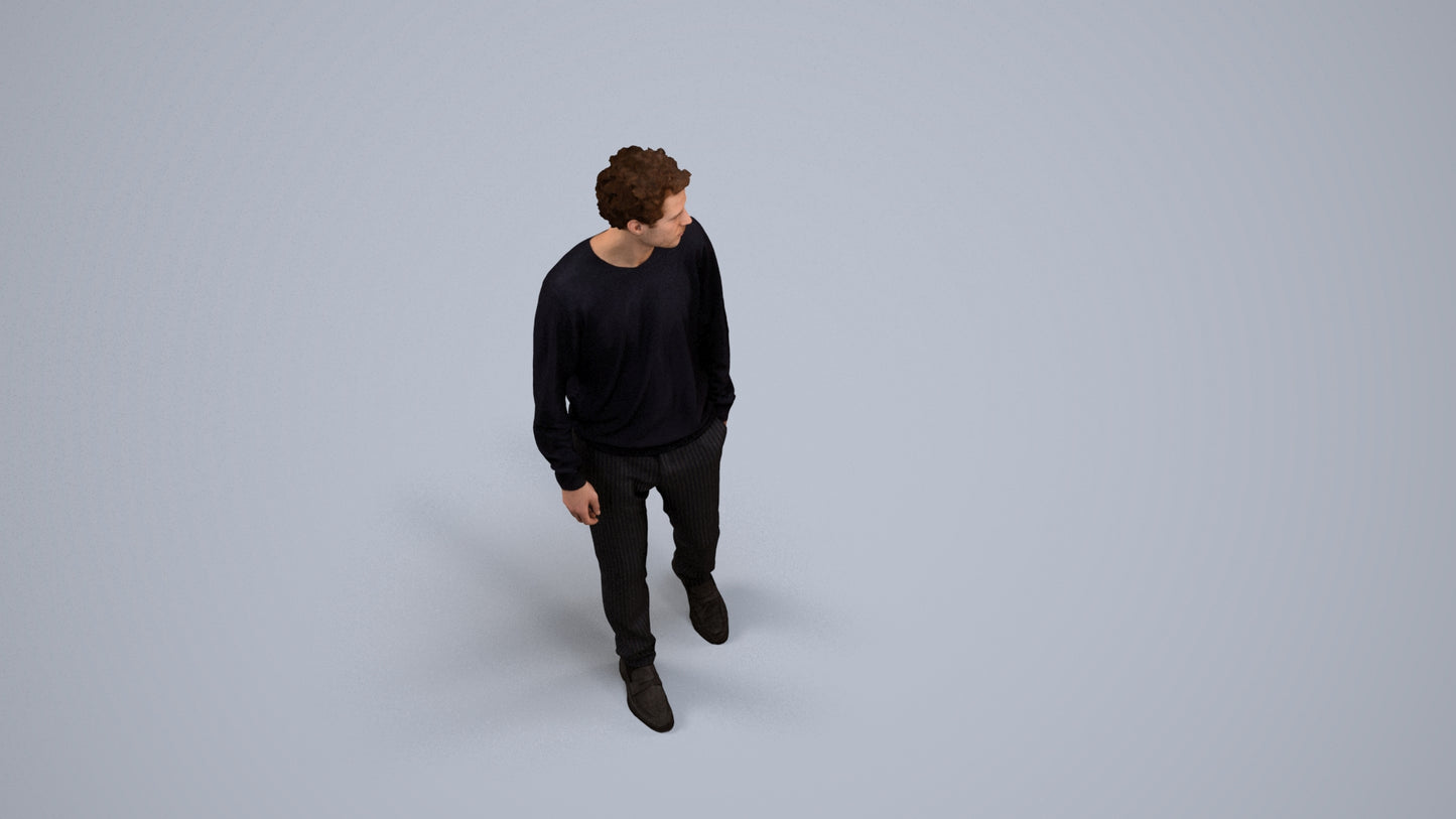 realistic 3D human man casual walking, archviz people FBX OBJ for Blender, back view render