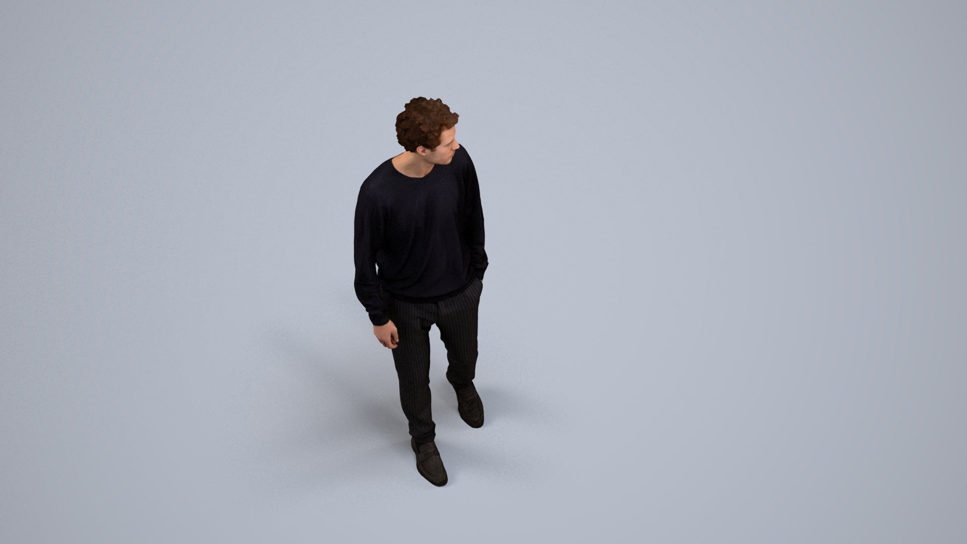 realistic 3D human man casual walking, archviz people FBX OBJ for Blender, back view render