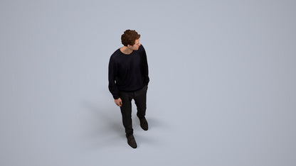 realistic 3D human man casual walking, archviz people FBX OBJ for Blender, back view render