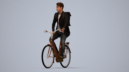realistic 3D man casual cycling, scanned archviz people for Blender and 3ds Max, top-down view render