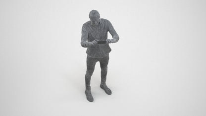 3D human model man casual standing, photogrammetry scanned person for archviz, wireframe three-quarter view