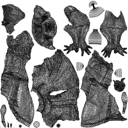 3D human model woman casual sitting, photogrammetry scanned person for archviz, wireframe top-down view