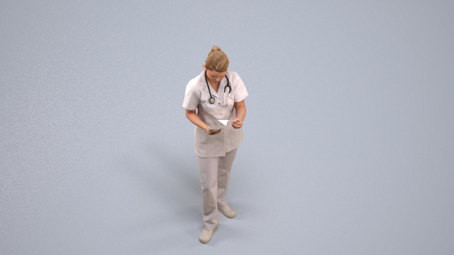 realistic 3D people woman medical, render-ready for V-Ray and Corona, FBX OBJ, back view render
