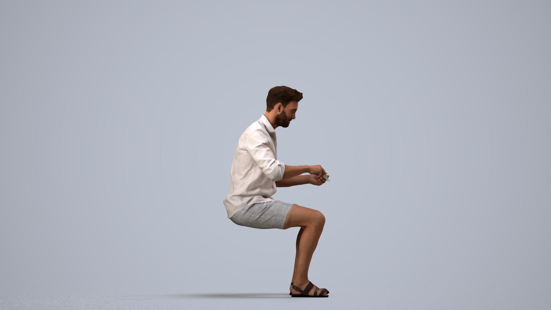 scanned 3D man casual sitting, photogrammetry people for Enscape and V-Ray, side view render