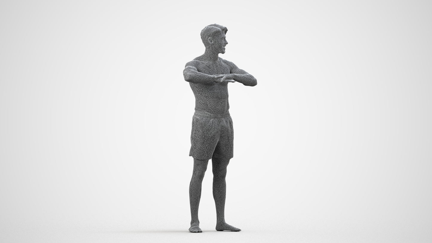 scanned 3D man pool, photogrammetry people for Enscape and V-Ray, wireframe side view