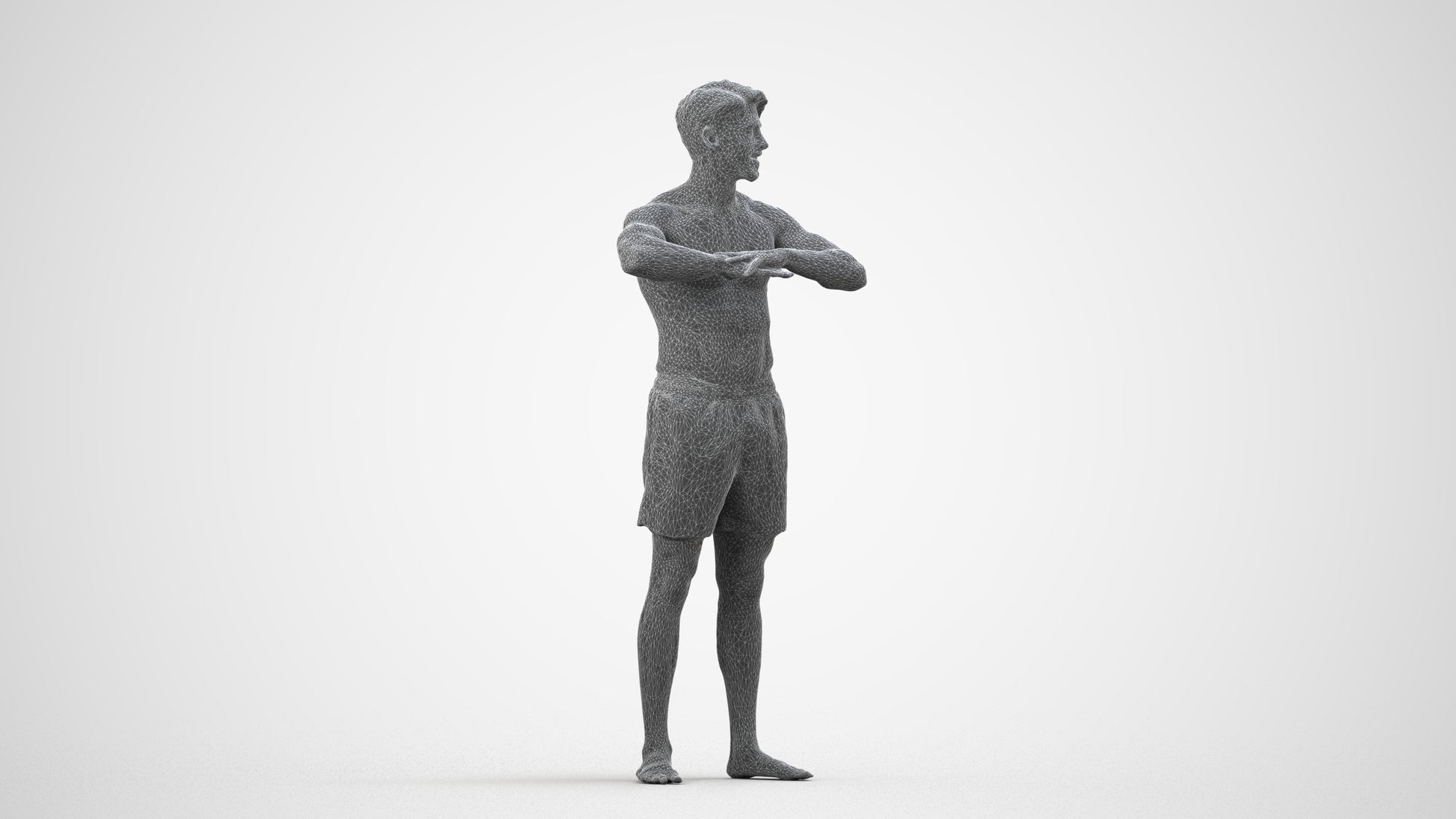 scanned 3D man pool, photogrammetry people for Enscape and V-Ray, wireframe side view