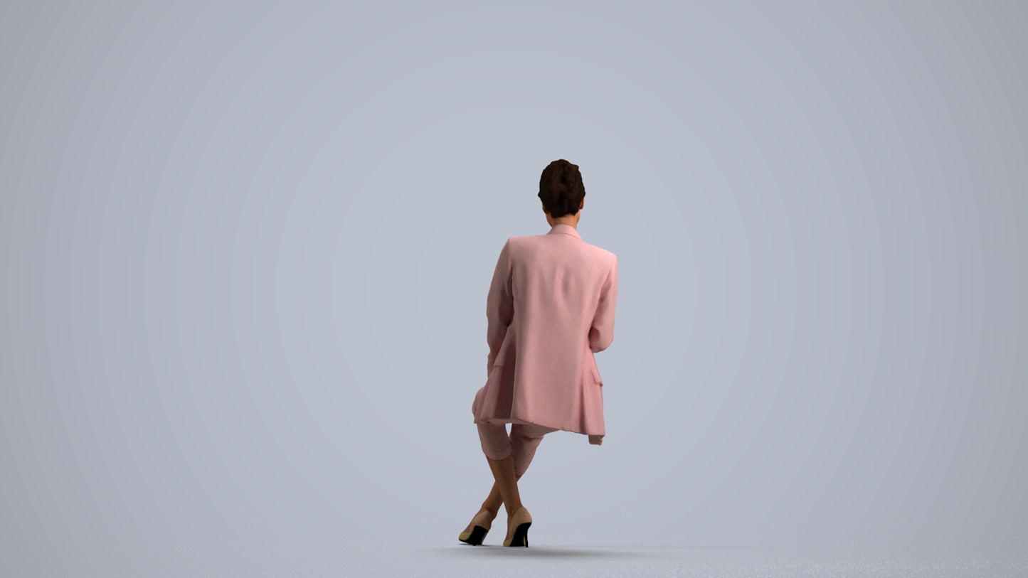 3D scanned woman sitting business, photorealistic archviz people for Enscape and SketchUp, front view render