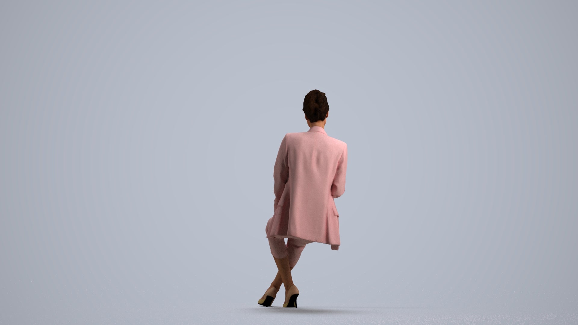 3D scanned woman sitting business, photorealistic archviz people for Enscape and SketchUp, front view render