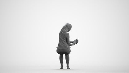 realistic 3D woman casual sitting, scanned archviz people for Blender and 3ds Max, wireframe front view