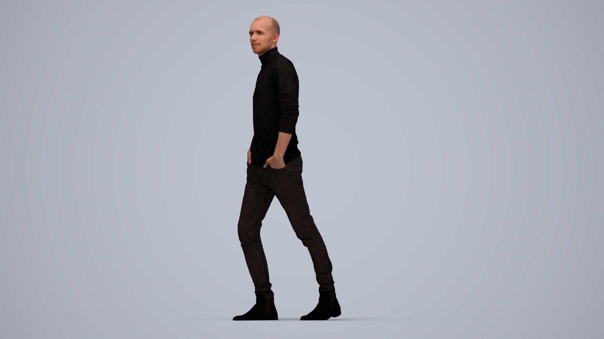photogrammetry 3D man casual walking, realistic human model archviz FBX, top-down view render