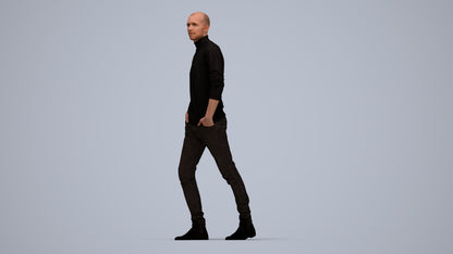 photogrammetry 3D man casual walking, realistic human model archviz FBX, top-down view render