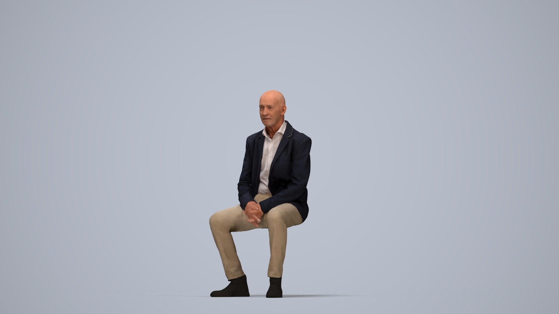 3D scanned senior man business, photorealistic archviz people for Enscape and SketchUp, top-down view render