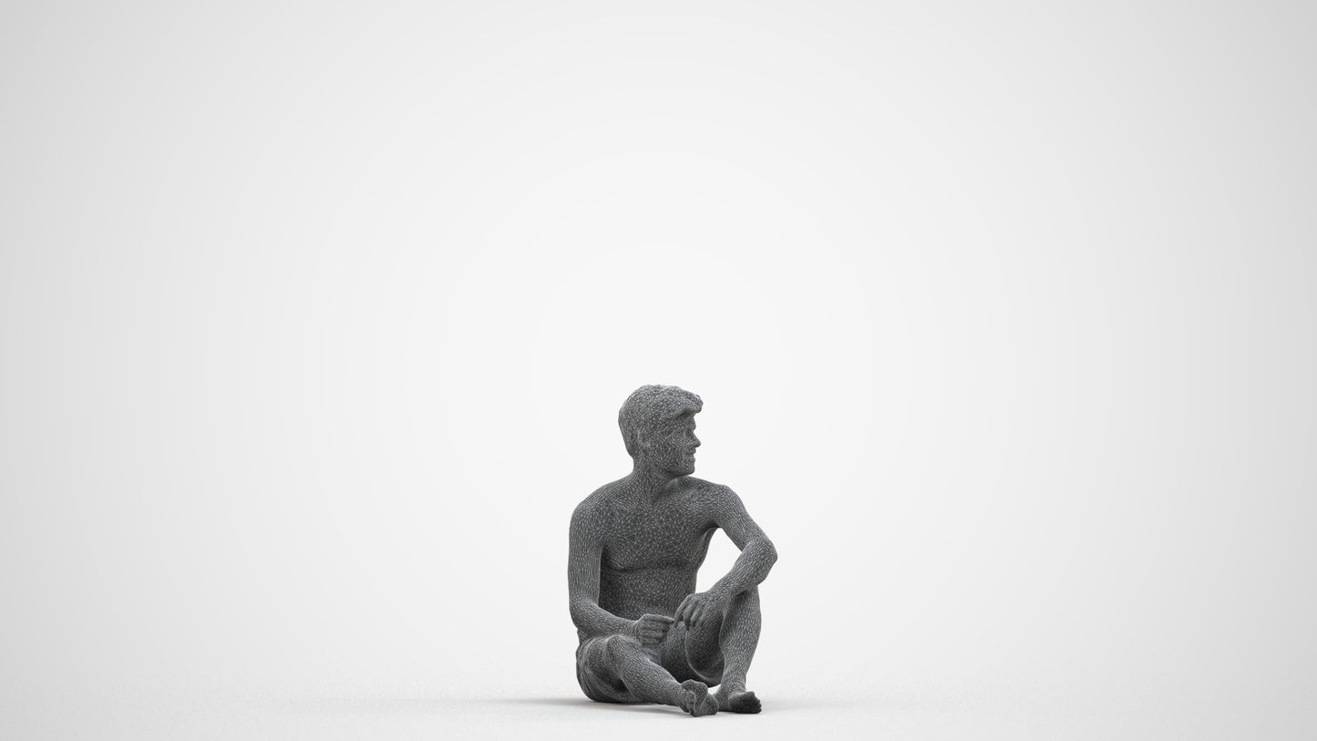 realistic 3D human man pool, archviz people FBX OBJ for Blender, wireframe side view