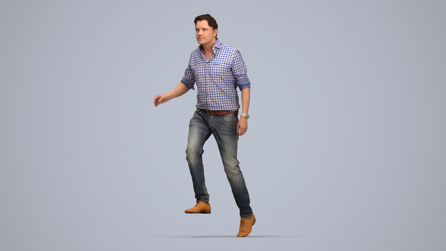 realistic 3D human man casual standing, archviz people FBX OBJ for Blender, top-down view render