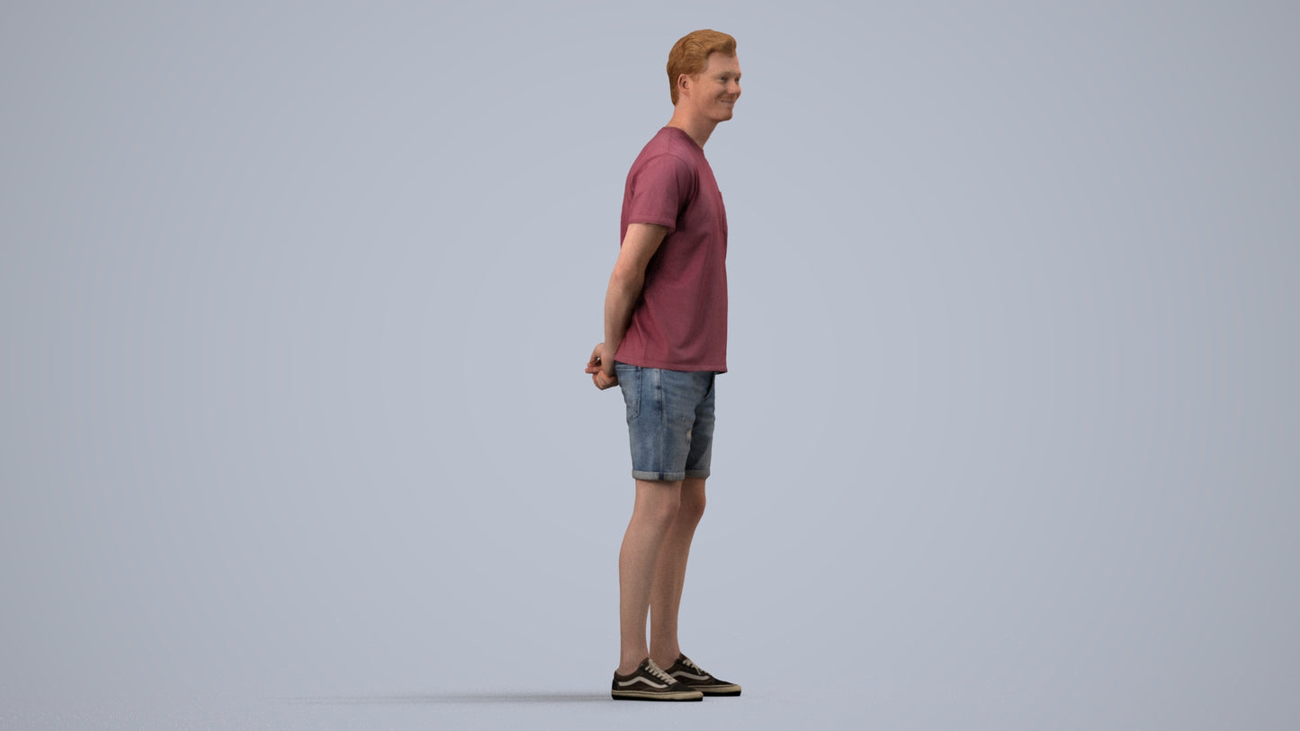 photogrammetry 3D man casual standing, realistic human model archviz FBX, side view render