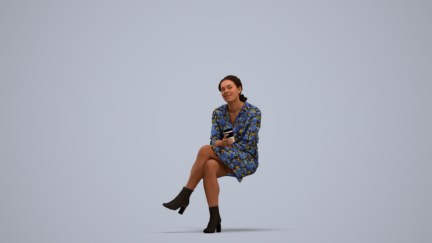 3D scanned woman sitting casual, photorealistic archviz people for Enscape and SketchUp, standing pose render