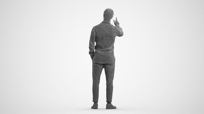 3D human model man casual standing, photogrammetry scanned person for archviz, wireframe front view