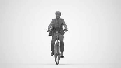 realistic 3D people senior woman business cycling, render-ready for V-Ray and Corona, FBX OBJ, wireframe back view