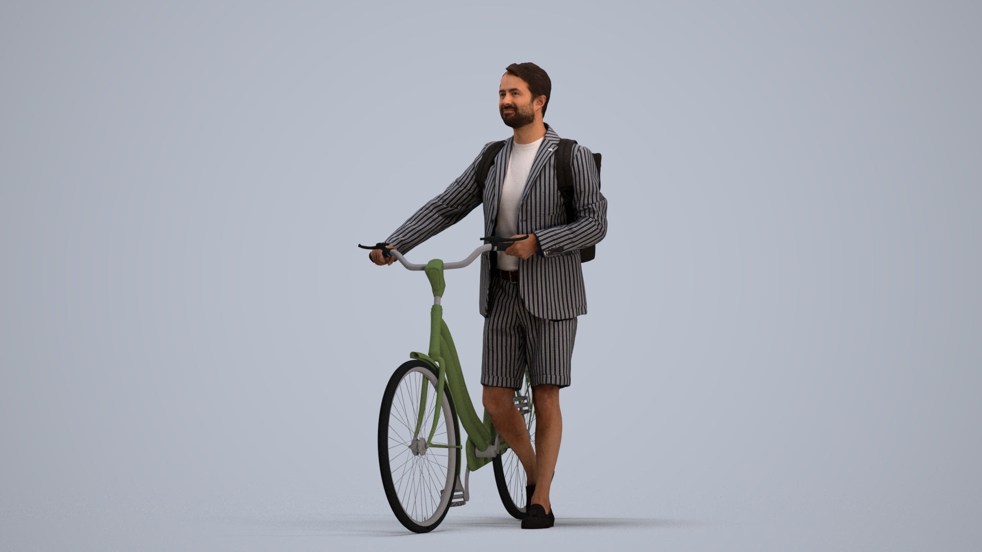 realistic 3D man business cycling, scanned archviz people for Blender and 3ds Max, standing pose render