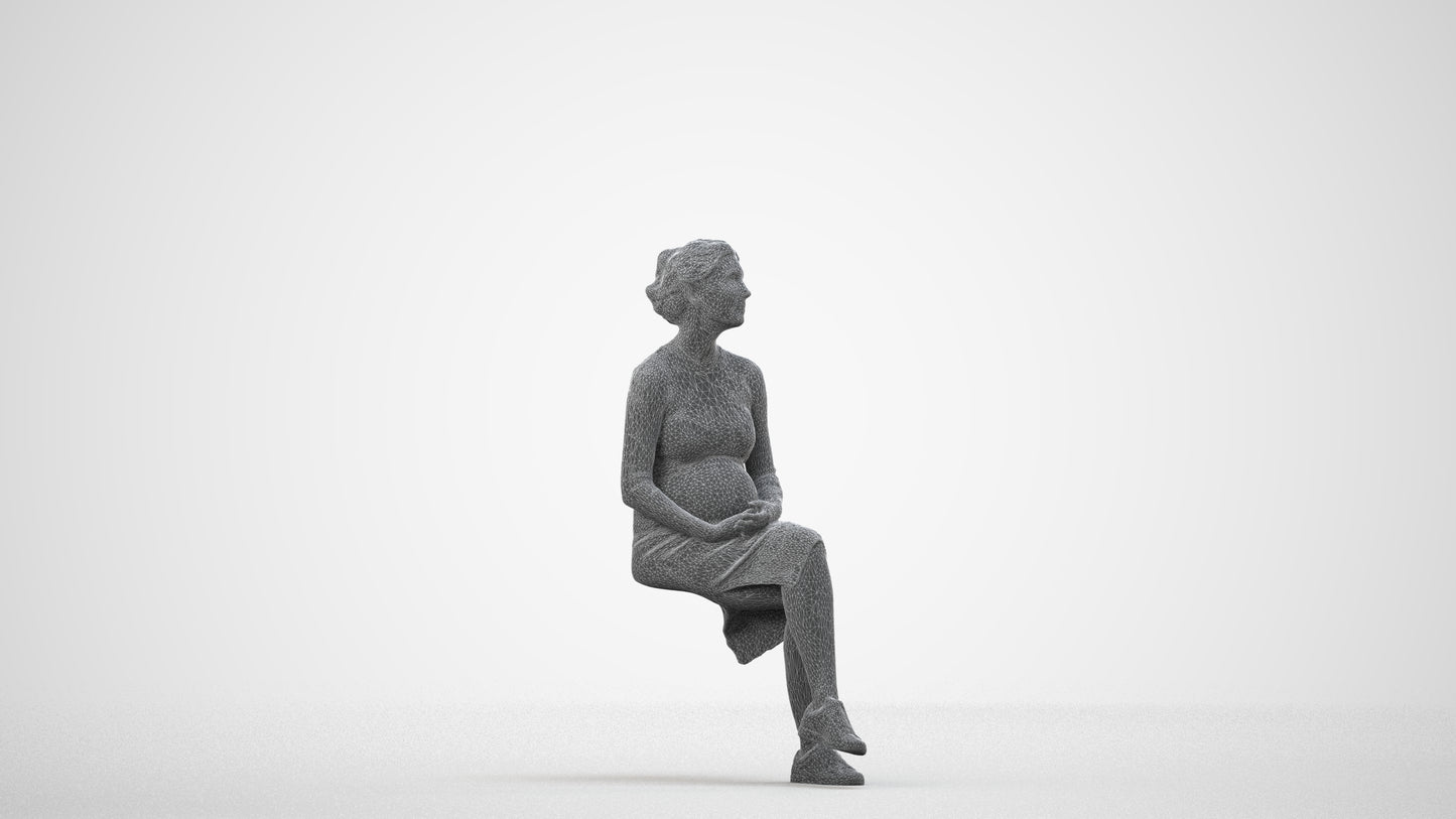 scanned 3D woman casual sitting, photogrammetry people for Enscape and V-Ray, wireframe side view