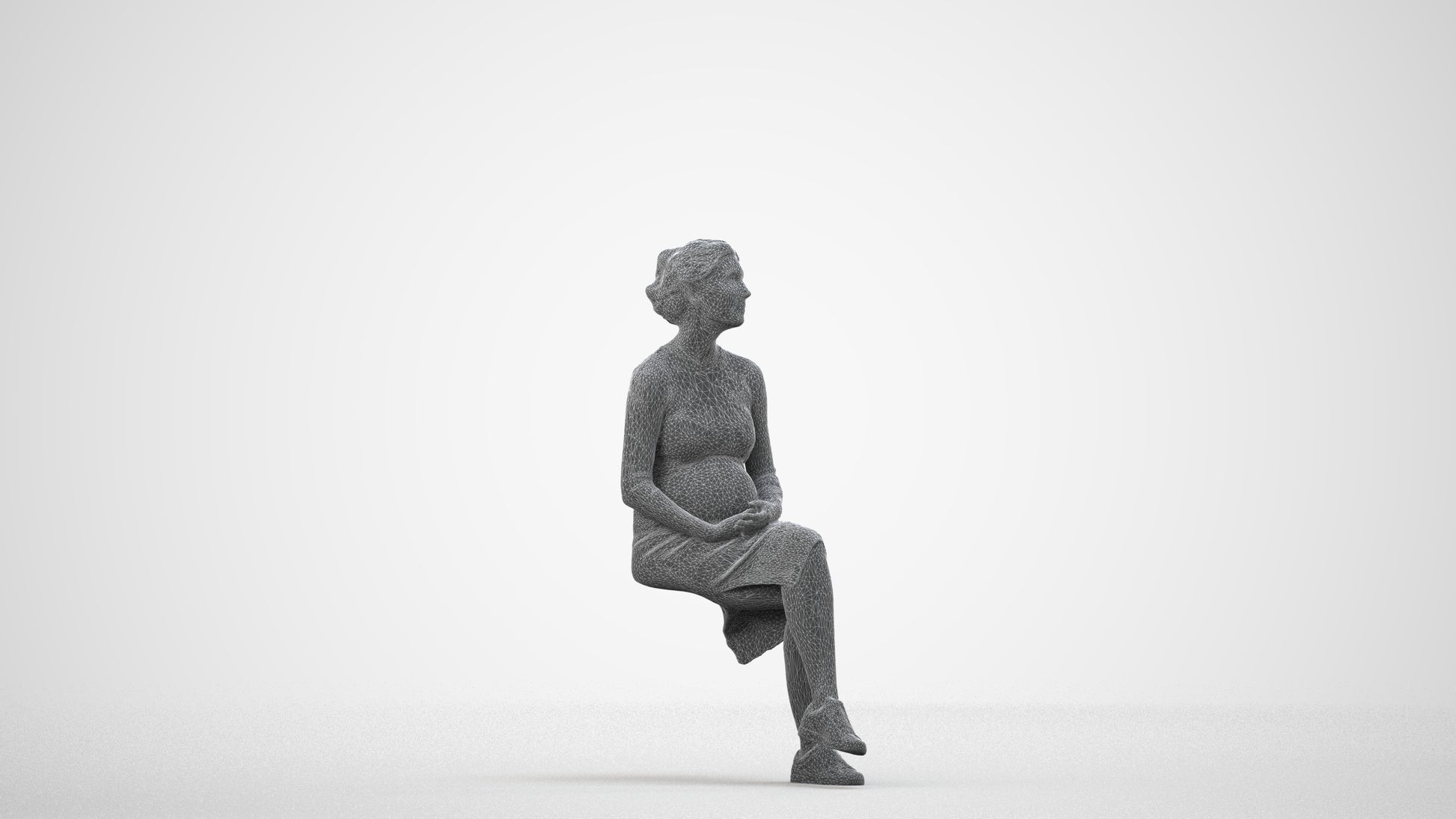 scanned 3D woman casual sitting, photogrammetry people for Enscape and V-Ray, wireframe side view