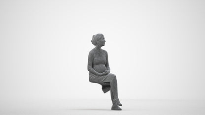 scanned 3D woman casual sitting, photogrammetry people for Enscape and V-Ray, wireframe side view