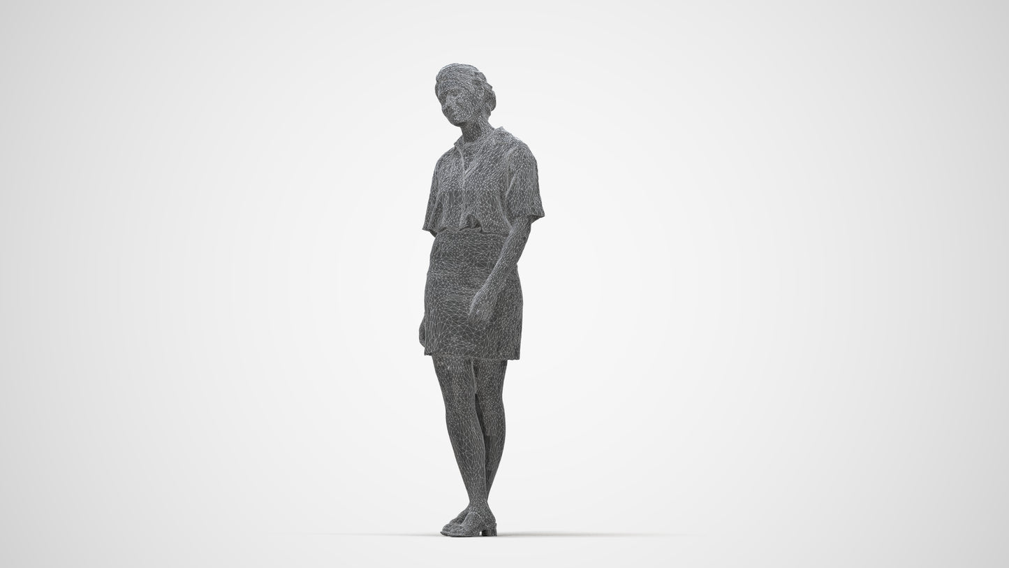 realistic 3D people woman casual standing, render-ready for V-Ray and Corona, FBX OBJ, wireframe back view