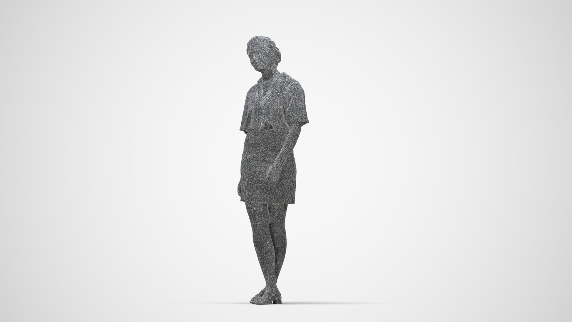 realistic 3D people woman casual standing, render-ready for V-Ray and Corona, FBX OBJ, wireframe back view