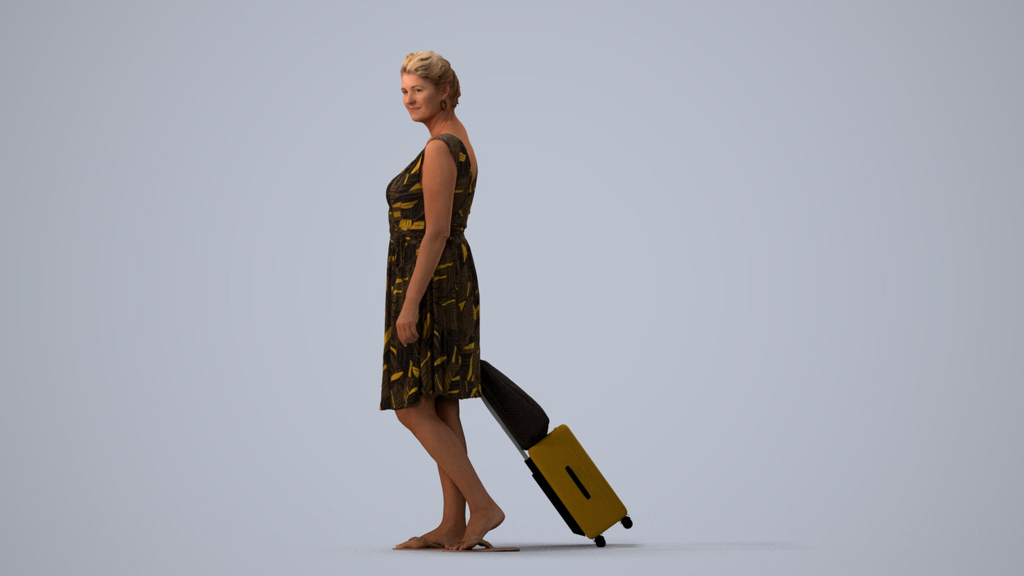 photogrammetry 3D woman casual walking, realistic human model archviz FBX, three-quarter view render
