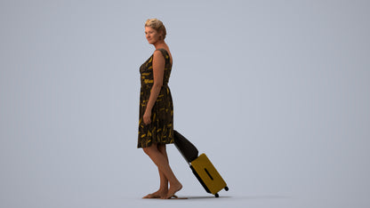 photogrammetry 3D woman casual walking, realistic human model archviz FBX, three-quarter view render