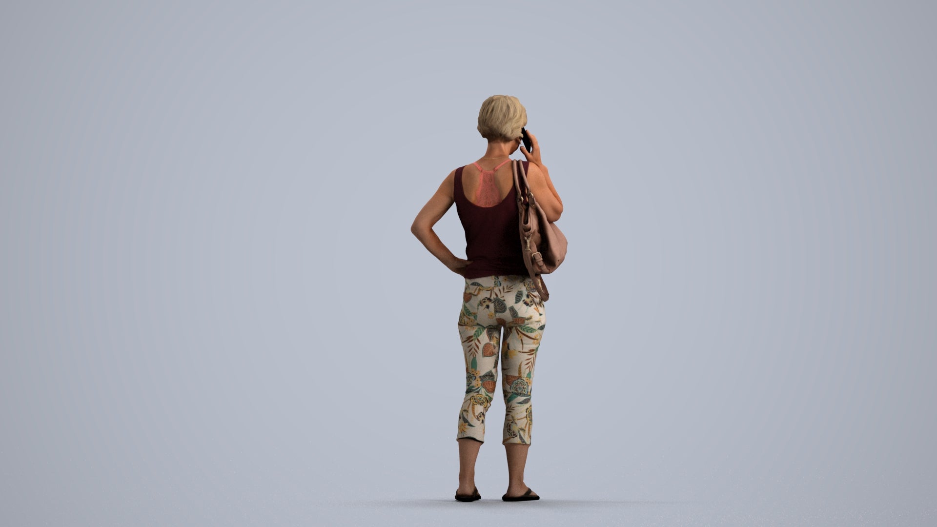 3D scanned senior woman standing, photorealistic archviz people for Enscape and SketchUp, front view render